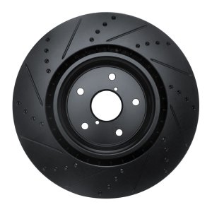 Subaru WRX STI Brake Rotor (1) - Front Right - R1 Concepts - Drilled & Slotted - Black - `18-`25